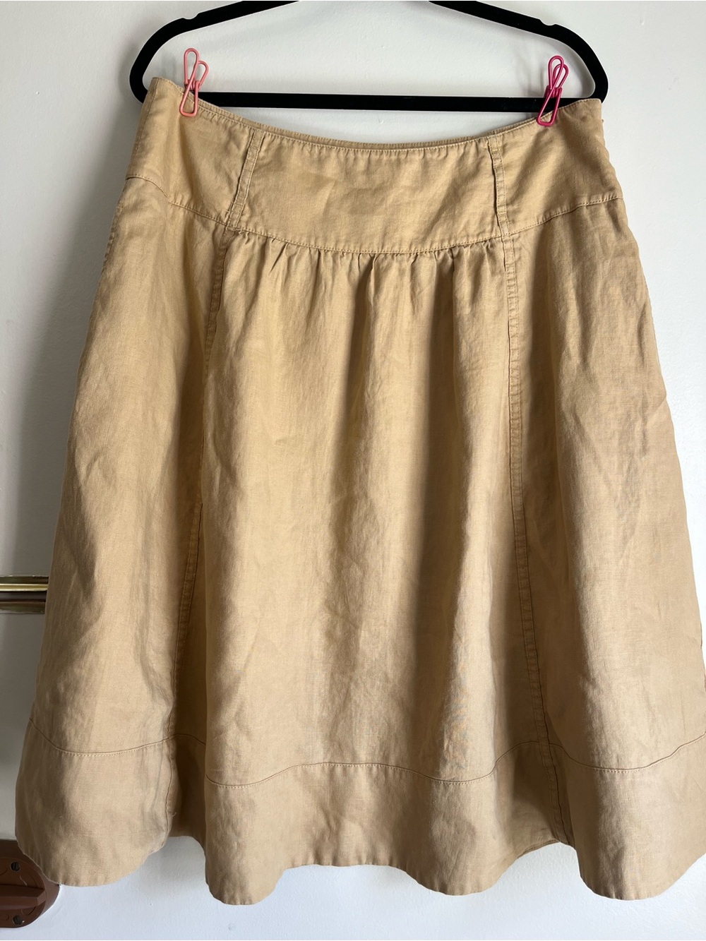 100% Linen Jones New York Beige Tan A-Line Midi Skirt